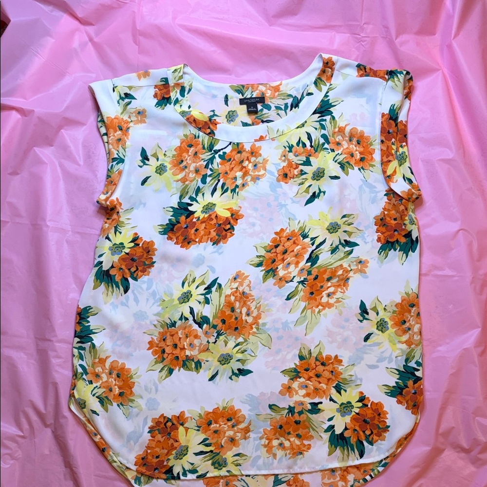 Ann Taylor Floral Blouse - Orange and Green